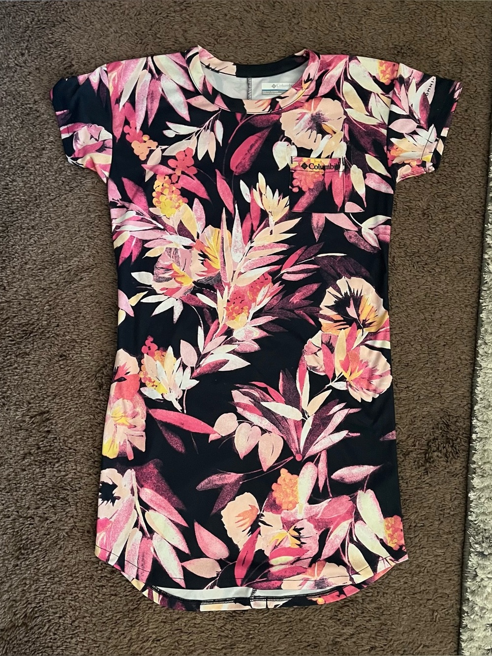 Columbia Girls T Shirt Dress M 7/8 Floral Stretch Summer Sportswear Outdoors